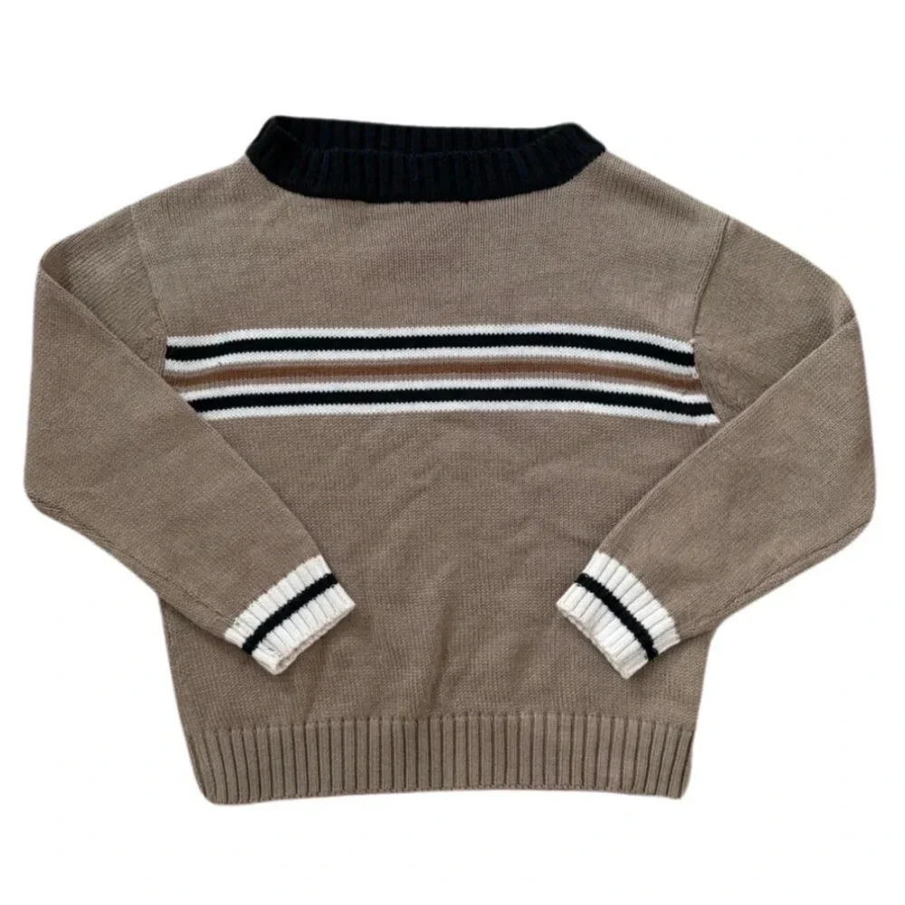 Vintage Kids Happy Fella Neutral Striped Preppy Sweater Size 4